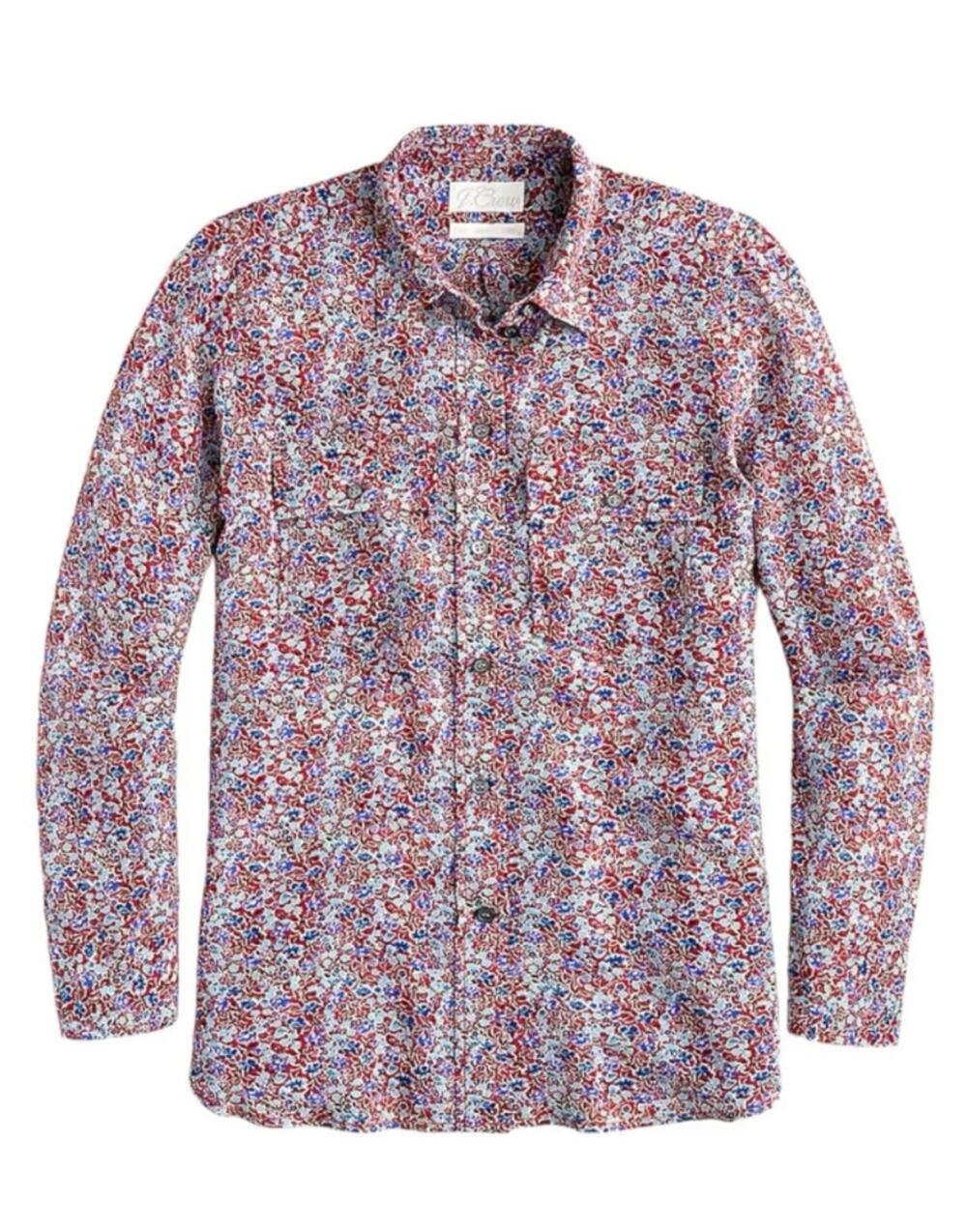 J. Crew Classic Fit 100% Silk Button Down Shirt Floral